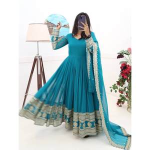 BATA DE TRABAJO SECUENCIA BORDADA GEORGETTE ATRACTIVA CON DUPATTA SKY - Product Image 1