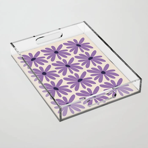 Plateau de service élégant en acrylique imprimé de fleurs violettes, fournisseur en gros, pour mariages, fêtes, décoration de table - Product Image 1