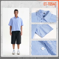 T-shirt d'été personnalisé avec logo, col montant boutonné, manches courtes, chemise de travail formelle pour homme, 100 % coton, coupe oversize