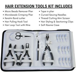 Kit d'outils professionnels pour extensions de cheveux, pinces pour extensions de cheveux à perles, coupe-keratine, aiguilles à coudre, mini-ciseaux, pinces microlink - Product Image 2