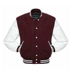 Chaqueta Varsity Marrón para Hombre con Mangas Blancas, Cuello Camisero, Estilo Preppy, para Otoño, en Lana y Poliéster - Product Image 4