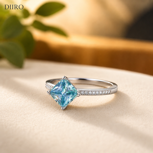 Bague de fiançailles en diamant bleu en forme de princesse, bague en moissanite plaquée or blanc pour femme, cadeau d'anniversaire - Product Image 3