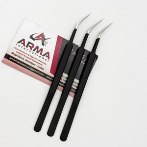 Matte Black Long Tip Isolation Sustainable Pointed Tip Eyelash Tweezer Hand Tested Strong Grip Lash Extension Tweezers with Logo - Product Image 1