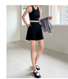 Pantalones Cortos Casuales de Verano para Mujer, Novedad, de Cintura Media, Pierna Ancha, con Volantes Decorativos, Bolsillos Cargo Transpirables, Ajuste Regular, Pantalones Cortos de Moda 100% - Product Image 4