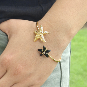 กำไลข้อมือรูปปลาดาว ประดับด้วยทับทิม หยก และพลอยออนิกซ์สีดำ ชุบทอง 18k ทำจากทองเหลือง งานแฮนด์เมด ขายส่ง ของขวัญสำหรับเธอ - Product Image 3