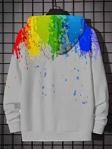 Sudadera con Capucha para Hombre, Diseño de Salpicaduras de Pintura Arcoíris, Felpa Francesa, Estampado Completo, Bolsillo Canguro, Logotipo Personalizado, Fabricante de Ropa Urbana - Product Image 3