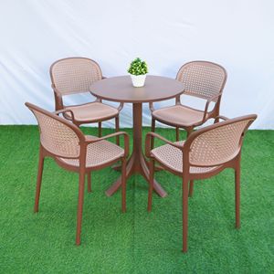 Mesa de Bistro Escultural Moderna Color Taupe Cacao |   Base de Pedestal de Cuatro Puntas con Acabado Mate ABS Impermeable para Muebles de Terraza Exterior - Product Image 3