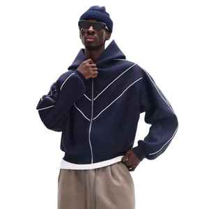 Sweat-shirt unisexe bleu marine à capuche, coupe-vent, fermeture éclair intégrale, couleur unie, streetwear, polyester/coton, léger, coupe classique, été - Product Image 3