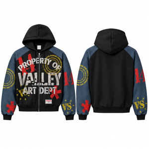 เสื้อฮู้ดซิปผู้ชาย Valley Dreams แขนเสื้อแบบแร็กแลน ทรงโอเวอร์ไซส์ สไตล์สตรีทแวร์ ลายพิมพ์ ดีไซน์สำหรับฤดูใบไม้ร่วง สีดำ น้ำเงิน แดง เหลือง - Product Image 1
