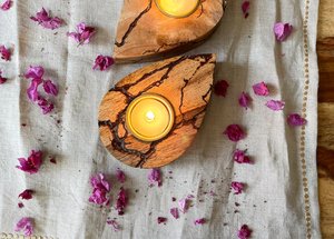 Handmade Handmade Mango Wood Tea Light Holders: Drop Shape Favors <b>Tealight</b> Candle Holder: Rustic Boho Decor - Product Image 6