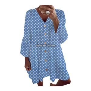 ชุดเดรสผ้าฝ้ายพิมพ์ลายบล็อกสั่งทำพิเศษสำหรับฤดูใบไม้ผลิและฤดูร้อน แขนทรงระฆัง เสื้อท่อนบนพิมพ์ลายด้วยมือ เสื้อผ้าฝ้ายลำลองสำหรับผู้หญิง พิมพ์ลายด้วยมือ - Product Image 6