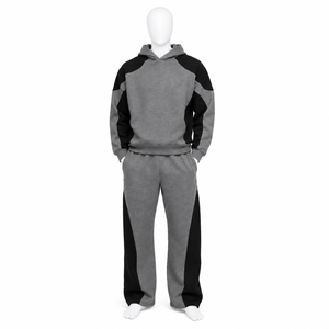 Ensemble de survêtement unisexe gris et noir à blocs de couleur avec sweat à capuche et pantalon long – Style décontracté streetwear - Product Image 1