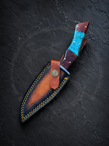 Portable Tactical Hunting <b>Copper</b> Damascus Steel Fixed Blade Knife with Sheath Rosewood Resin Handle Camping Outdoor Knives - Product Image 3