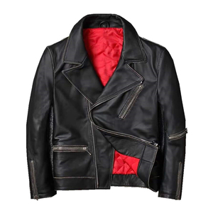 Chaqueta de cuero para motocicleta para hombre, talla grande, con cremallera, forro rojo, ropa de abrigo para otoño - Product Image 1