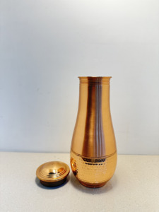 Premium Dual Finish Pure Copper Bedside Carafe Jar 1500ml <b>Brushed</b> and Hammered Copper Pot Luxury Wellness Metal Drinkware Set - Product Image 6