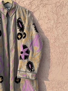 Velvet Suzani Hand Embroidery Animal Print Autumn Winter Breathable Long Jacket Open <b>Stitch</b> Closure Cotton Filled Ethnic Indian - Product Image 6