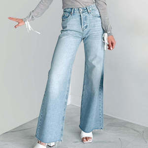 Pantalones vaqueros casuales de otoño para mujer, estilo streetwear, de pierna ancha, holgados, de cintura media, largos hasta el suelo. - Product Image 1