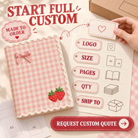 Carnet A5 LABON rose à carreaux brodés de fraises, couverture en tissu mignon avec nœud et dentelle pour filles, école et cadeau