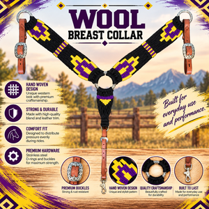 BREASTCOLLAR Collar de Pecho Personalizado para Caballo Estilo Western con Cuentas, Patrón Navajo, en Cuero y Lana Morado, Amarillo y Negro, Hecho en Uttar Pradesh - Product Image 2