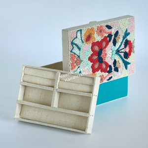 Pastel Floral Beaded Jewellery Box Turquoise MDF Jewelry Case Handcrafted Gift Storage Factory Wholesale - Product Image 3