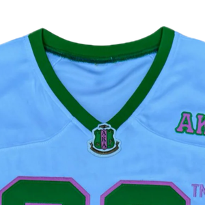 Camiseta de Fútbol AKA para Mujer, Azul Claro, Verde, Morado, Cuello en V, Manga Corta, Estilo Griego, Deportiva - Product Image 5
