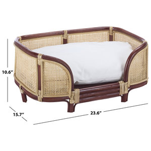 Vintage Cane Mesh Rattan <b>Dog</b> <b>Bed</b> Dark <b>Wood</b> Trim Oval Wicker Pet Couch Sofa Frame With Cushion Wholesale Luxury Pet Furniture - Product Image 3