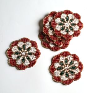 Premium Trendy Handcraft <b>Beaded</b> Embroidery Pineapple Design Four Set <b>Coaster</b> Stylish Fancy & Cute Elegant Craftera Exports - Product Image 1