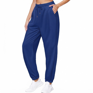 Pantalon de jogging décontracté bleu pour femme, taille haute, en molleton léger, avec ceinture élastique, pour le sport et la détente, coupe ample - Product Image 1
