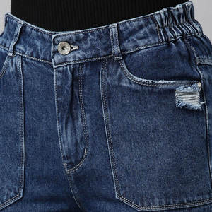 High <b>waist</b> custom logo Vintage blue distressed denim Wide leg ripped <b>jeans</b> Denim pants for women Best Selling <b>Jeans</b> - Product Image 5