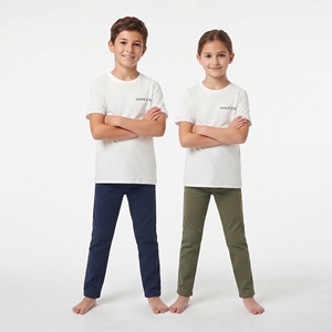 Customizable White Crew Neck Short Sleeve T-Shirt Regular Fit Breathable Solid Color Unisex Leisure Top for <b>Kids</b> - Product Image 4