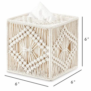 6x6 inch Boho Macrame Tissue Box Cover Cotton Rope Decorative Tissue Holder Handmade <b>Square</b> Napkin Case for Home Office - Product Image 2