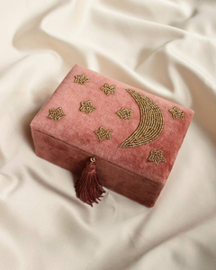 Boîte de rangement de luxe bleue brodée avec motif floral, boîte cadeau décorative en tissu exquis pour la maison, boîte décorative pour l'Aïd - Product Image 4