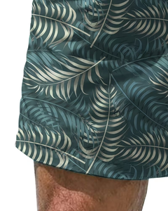 Men's Tropical Leaf Print Lace Drawstring Elastic Waist Shorts Breathable Eco-Friendly Quick Dry Casual Swimwear for Beach - Product Image 5