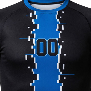Conjunto de Camiseta de Fútbol Personalizada Unisex con Cuello en V y Manga Larga, Pantalones Cortos Azules, Impresión por Transferencia de Calor, Absorbe la Humedad, 100% Poliéster Elástico - Product Image 5