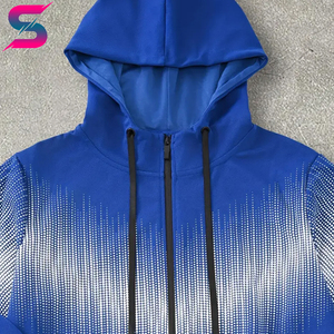 Unisex Blue Hooded Tracksuit Full Sleeve Gradient Print Sporty Casual Wear Autumn Season Polyester Material Regular Fit - Product Image 6