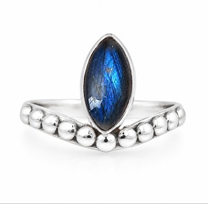 Natural Blue Flash Labradorite 925 Sterling <b>Silver</b> Bohemian Style GIA Certified Marquise Chevron <b>Stacking</b> <b>Ring</b> Handmade Jewelry - Product Image 1