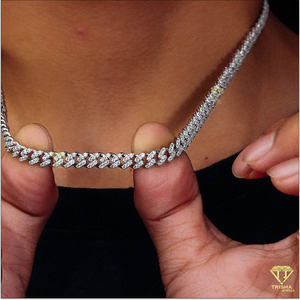 Bijoux fins en argent sterling 925 avec diamant Moissanite, collier chaîne cubaine en argent, rangée unique de pierres, 16-24 pouces, style Hip Hop - Product Image 3