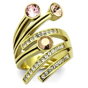 TK1033 Anello di Moda in Cristallo di Alta Qualità in Acciaio Inossidabile con Placcatura IP (Ion Plating) in Oro e Opzioni Multicolore - Product Image 1