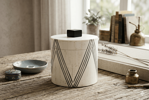 Geometric Pattern MDF Resin Storage <b>Box</b> with Lid Modern Round Decorative Organizer for Home - Product Image 5