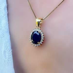 จี้เพชรพลอยแท้ทรงรีแบบเฮโล สไตล์เจ้าหญิงไดอาน่า เงินแท้ 925 ชุบทอง 14k สร้อยคอพลอยหรูหรา - Product Image 3