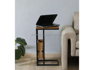 Table d'appoint moderne pour canapé, porte-revues, plateau en bois de manguier, table d'appoint minimaliste pour salon, style industriel - Product Image 3