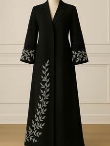 Ensemble 2 pièces de luxe AWAIS HOUSE pour femmes musulmanes, kaftan simple et sobre en velours perlé, coupe trapèze longue jusqu'au sol, vente en gros - Product Image 6