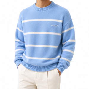 Pull en tricot rayé pour homme en mélange coton/acrylique avec logo personnalisé |   Pull à col rond à manches longues |   Pull en maille douce de qualité supérieure - Product Image 2