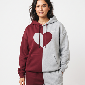 Relaxed Fit Women's Polyester Oversized Hoodie Color Block <b>Heart</b> Graphic Long Sleeve Pocket <b>Sweatshirt</b> - Product Image 1