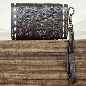 2026 Brand New Designer Hand Tooled Genuine Cowhide Leather <b>Wristlet</b> Wallet Floral Pattern for Women's Card Holder RFID Wallets - Product Image 5