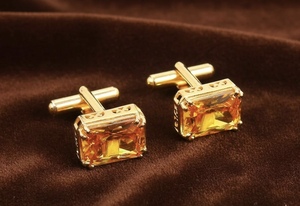 Gemelos de Lujo con Piedra de Citrino Amarillo Corte Princesa Genuina para Hombre, Gemelos de Oro para Camisa, Joyería para Novio de Boda - Product Image 4