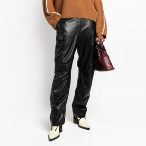 Pantalon cargo en cuir véritable de haute qualité pour femmes, taille haute, avec poches en cuir PU, pantalon streetwear pour l'hiver - Product Image 6