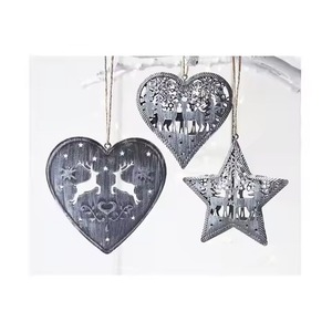 Cutout Heart Metal Christmas <b>Tree</b> <b>Ornament</b> Decorative Holiday Hanging Accent - Product Image 1