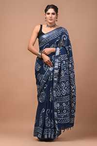 Sari de Algodón y Lino BAGRU BLOCK al por Mayor, Estampado a Mano, Ropa Étnica Tradicional India, Ligero y Transpirable, Estilo Rajasthan - Product Image 2