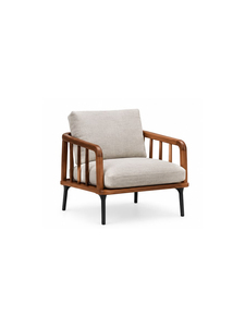Fauteuil lounge moderne en bois de style mid-century avec coussins rembourrés, accoudoirs arrondis, structure en bois massif, fauteuil d'appoint pour la maison - Product Image 3